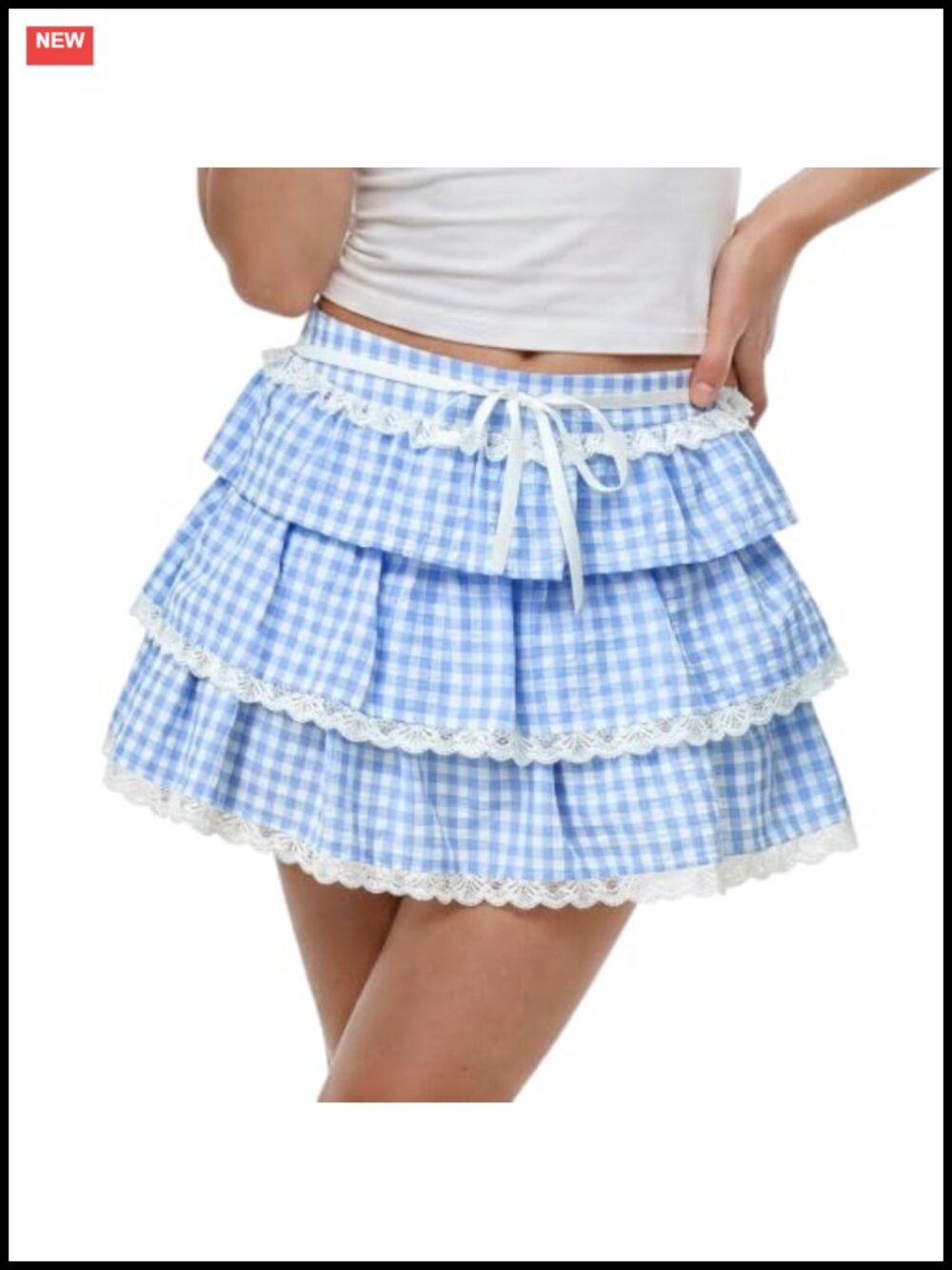 Women's Plaid Ruffle Mini Skirt High Waist Flowy Layer Gingham Skort